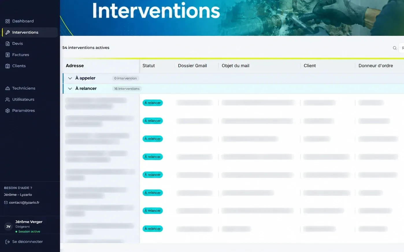 Outil de suivi des interventions construit pour une entreprise